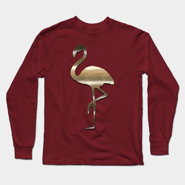 Gold Copper Look Flamingo Pattern Long Sleeve T-Shirt by technotext